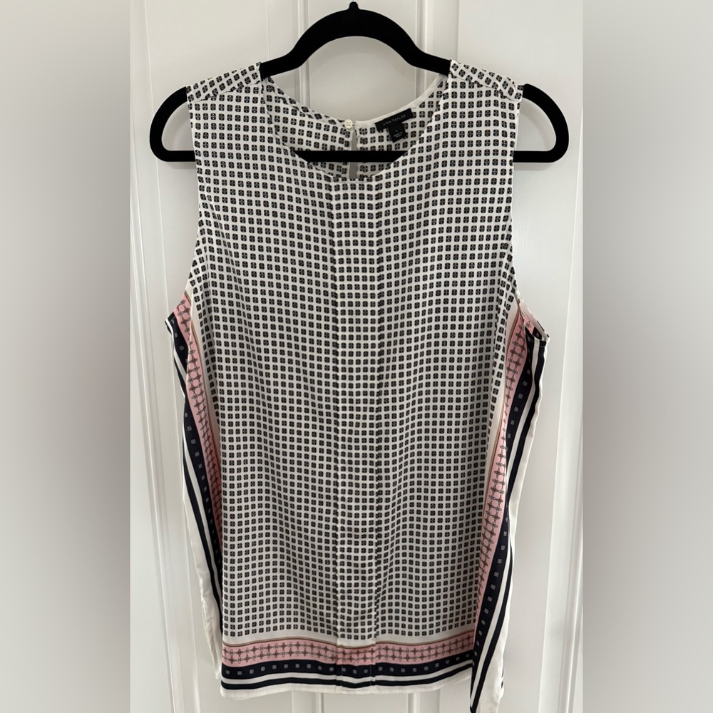 Ann Taylor Navy Blue Pink and White Sleeveless Tunic Top